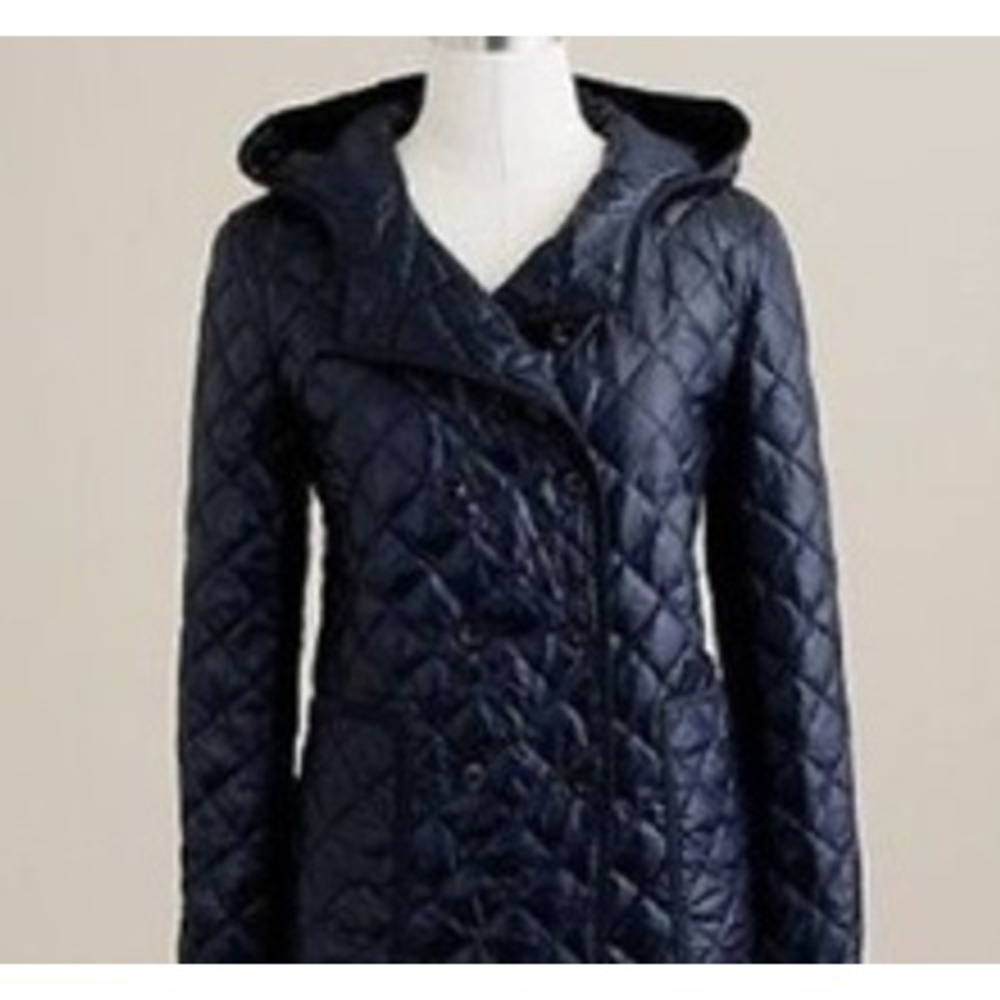J.Crew Womens Navy Blue Quilted Hooded Puffer Jacket Double Breasted Small